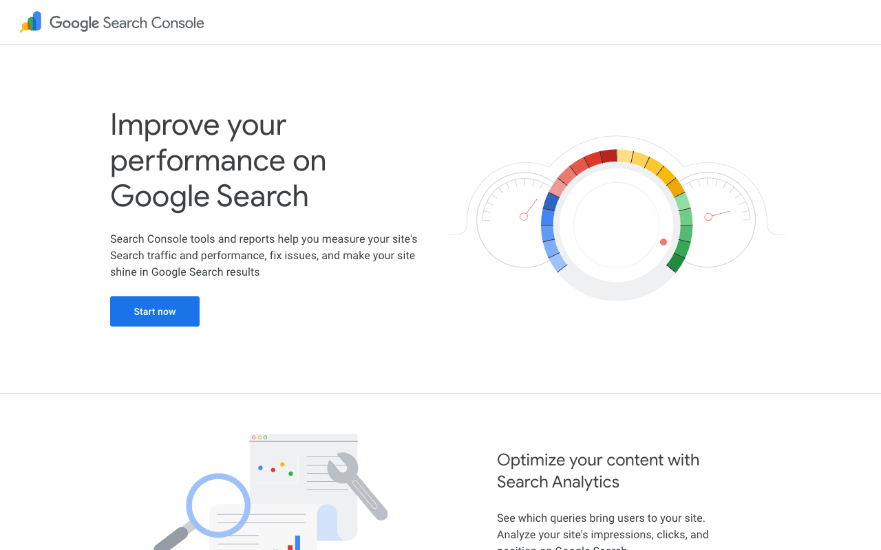 Google Search Console homepage screenshot