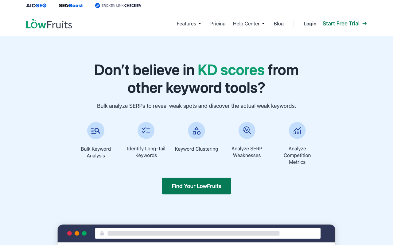 LowFruits homepage screenshot