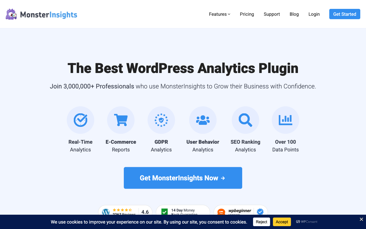 MonsterInsights homepage screenshot