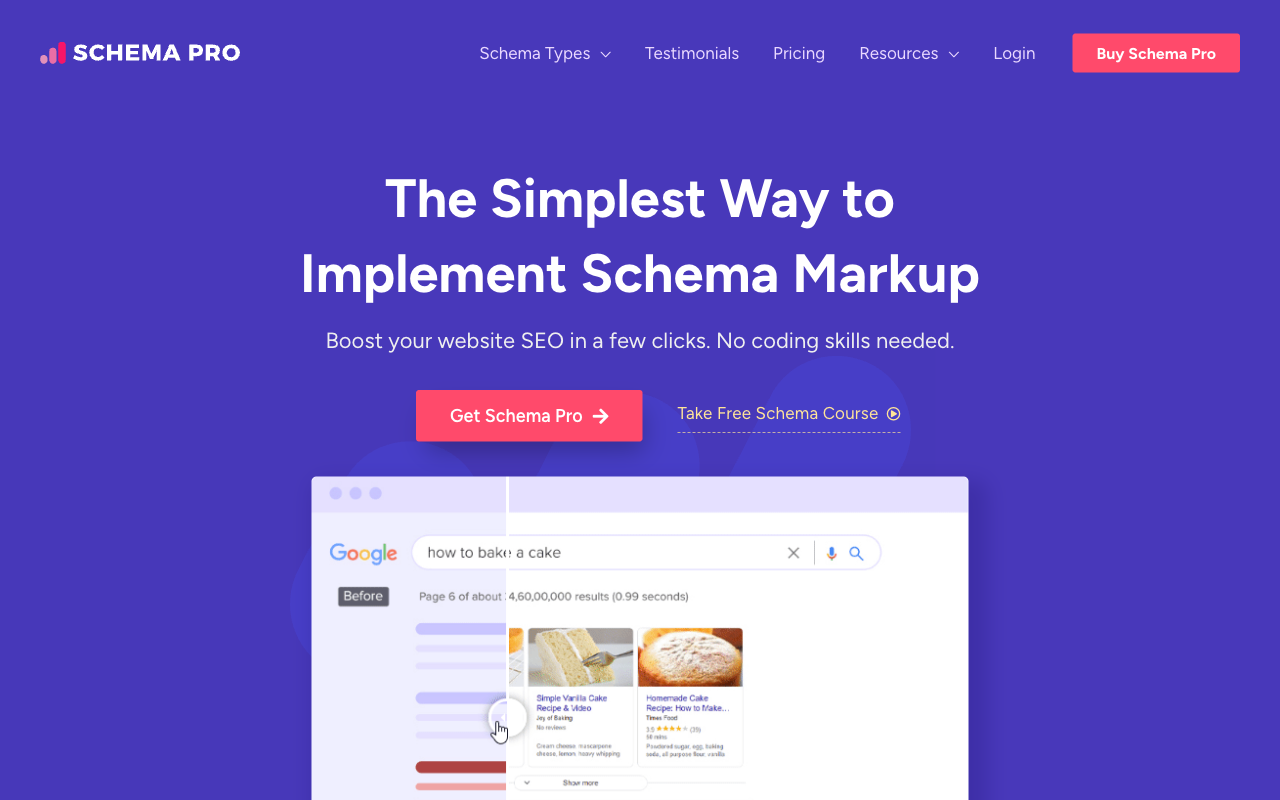 Schema Pro homepage screenshot