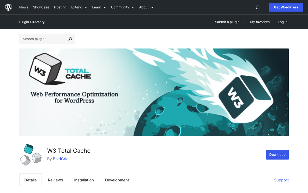 W3 Total Cache homepage screenshot